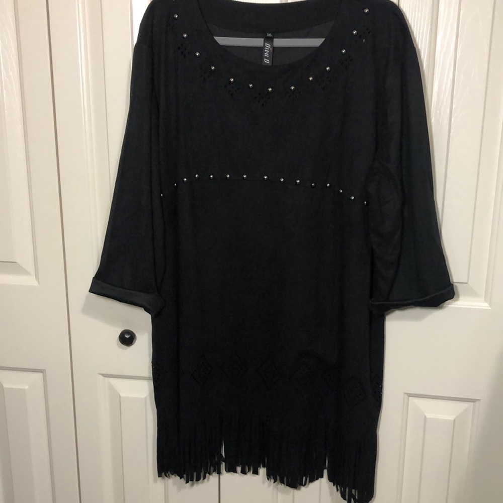 Black fringe blouse 3X
